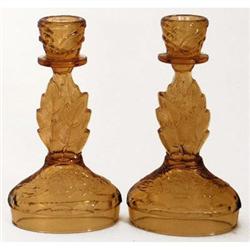 Walther Amber Glass Waltraut Candlesticks #955859