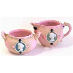 Pink Jasperware Jeweled Sugar Bowl & Creamer #955870
