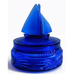 Blue Depression Glass Sailboat Powder Jar #956162