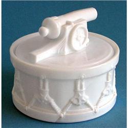 Toy Canon on Drum Milk Glass Powder Jar #956163