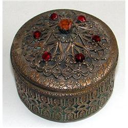 Brass, Filigree and Glass Jeweled Dresser Jar #956168