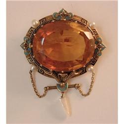 Large Mid-Victorian Citrine Enameled Brooch #976998