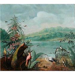 Tropical River scene with exotic birds by the #977079