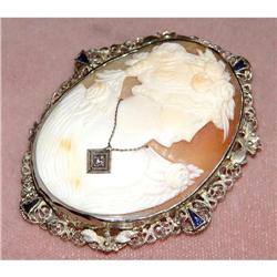 19c 14kt Gold Diamond Sapphire Cameo Pendant #977432