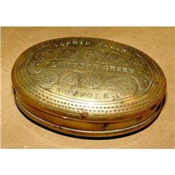 old 18c Engraved Brass British Pill Snuff Box #977464