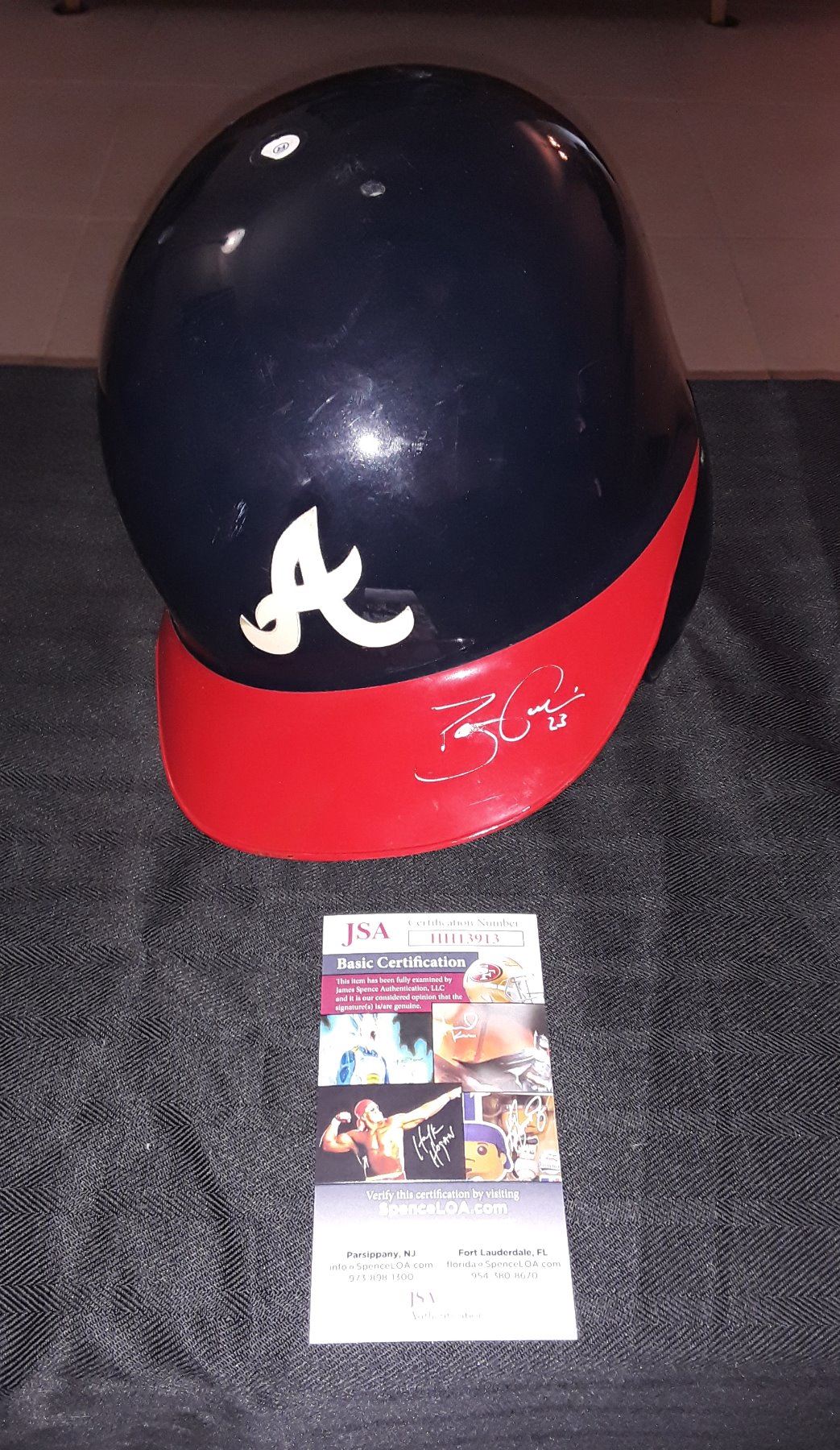 JSA COA Atlanta Braves Game Used Batting Helmet Autograph Signed By Davee Justice