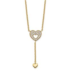 14k Yellow Gold Heart with CZs Necklace - 17 in.