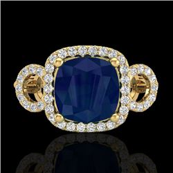 3.15 ctw Sapphire & Micro VS/SI Diamond Certified Ring 18k Yellow Gold