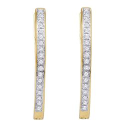 10kt Yellow Gold Womens Round Diamond Single Row Hoop Earrings 1/10 Cttw
