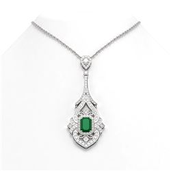 10.47 ctw Emerald & Diamond Necklace 18K White Gold