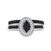 Image 2 : Sterling Silver Round Black Color Enhanced Diamond Bridal Wedding Engagement Ring Set 1/2 Cttw