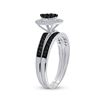 Image 3 : Sterling Silver Round Black Color Enhanced Diamond Bridal Wedding Engagement Ring Set 1/2 Cttw
