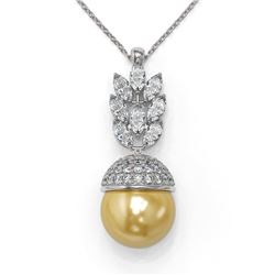 3.69 ctw Marquise Diamond & Pearl Necklace 18K White Gold