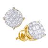 Image 1 : 14kt Yellow Gold Womens Princess Round Diamond Cluster Earrings 1/2 Cttw