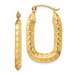 14k Yellow Gold Polished Textured Rectangle Hoop Earrings - 32 mm