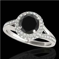 1.85 ctw Certified VS Black Diamond Solitaire Halo Ring 10k White Gold