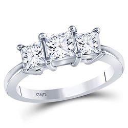 14kt White Gold Womens Princess Diamond 3-stone Bridal Wedding Engagement Ring 1-1/2 Cttw