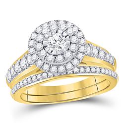 14kt Yellow Gold Womens Round Diamond Bridal Wedding Engagement Ring Band Set 1.00 Cttw