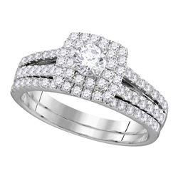 14kt White Gold Womens Round Diamond Halo Bridal Wedding Engagement Ring Band Set 1.00 Cttw
