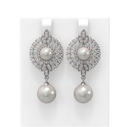 5 ctw Diamond & Pearl Earrings 18K White Gold