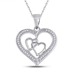 Sterling Silver Womens Round Diamond Triple Heart Outline Pendant 1/8 Cttw