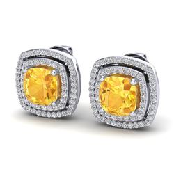 3.55 ctw Citrine & Micro Pave VS/SI Diamond Earrings 18k White Gold