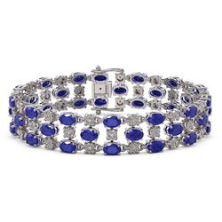 17.74 ctw Sapphire & Diamond Row Bracelet 10K White Gold