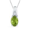 Image 1 : 10kt White Gold Womens Oval Lab-Created Green Peridot Solitaire Diamond Pendant 1.00 Cttw