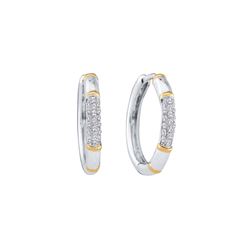 14kt White Gold Womens Round Diamond Two-tone Cluster Hoop Earrings 1/6 Cttw