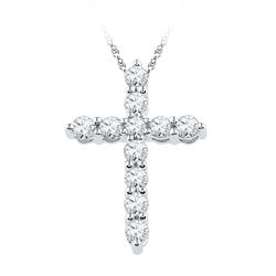 10kt White Gold Womens Round Diamond Cross Religious Pendant 1/3 Cttw