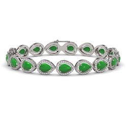13.19 ctw Jade & Diamond Micro Pave Halo Bracelet 10k White Gold