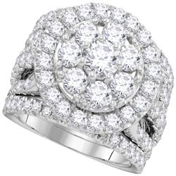 14kt White Gold Womens Round Diamond Halo Cluster Bridal Wedding Engagement Ring Band Set 4.00 Cttw