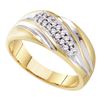 Image 1 : 10kt Yellow Two-tone Gold Mens Round Pave-set Diamond Diagonal Double Row Wedding Band 1/4 Cttw