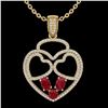 Image 2 : 3 ctw Ruby & Micro Pave Designer Heart Necklace 14k Yellow Gold