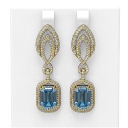 12.08 ctw Blue Topaz & Diamond Earrings 18K Yellow Gold