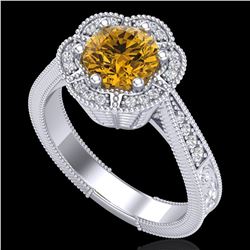 1.33 ctw Intense Fancy Yellow Diamond Art Deco Ring 18k White Gold