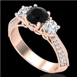 1.81 ctw Fancy Black Diamond Art Deco 3 Stone Ring 18k Rose Gold