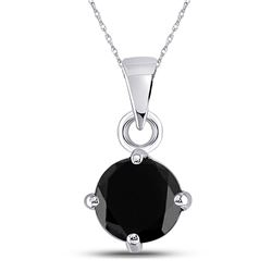 10kt White Gold Womens Round Black Color Enhanced Diamond Solitaire Pendant 2.00 Cttw