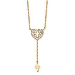 14k Yellow Gold Heart with Cross CZ Necklace - 17 in.