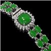 Image 3 : 15.79 ctw Jade & Diamond Bracelet 14K White Gold