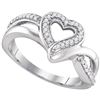 Image 1 : Sterling Silver Womens Round Diamond Heart Frame Cluster Ring 1/8 Cttw