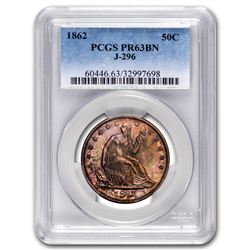 1862 Liberty Seated Half Dollar PF-63 Brown PCGS (Judd-296)