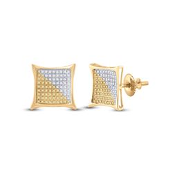 10kt Yellow Gold Mens Round Yellow Color Enhanced Diamond Kite Square Earrings 1/2 Cttw