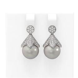 1.56 ctw Diamond & Pearl Earrings 18K White Gold