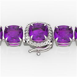 46 ctw Amethyst & Micro Pave Diamond Bracelet 14k White Gold