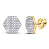 Image 1 : 10kt Yellow Gold Mens Round Diamond Hexagon Cluster Stud Earrings 1/5 Cttw