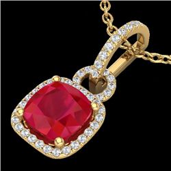 3 ctw Ruby & Micro VS/SI Diamond Certified Necklace 18k Yellow Gold