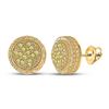 Image 1 : Sterling Silver Mens Round Yellow Color Enhanced Diamond Cluster Earrings 1/10 Cttw