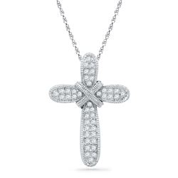 10kt White Gold Womens Round Diamond Cross Pendant 1/6 Cttw