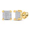 Image 1 : 10kt Yellow Gold Mens Round Diamond Square Cluster Stud Earrings 1/6 Cttw